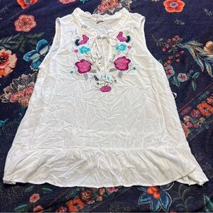 White and Pink Embellished Tie Front Blouse